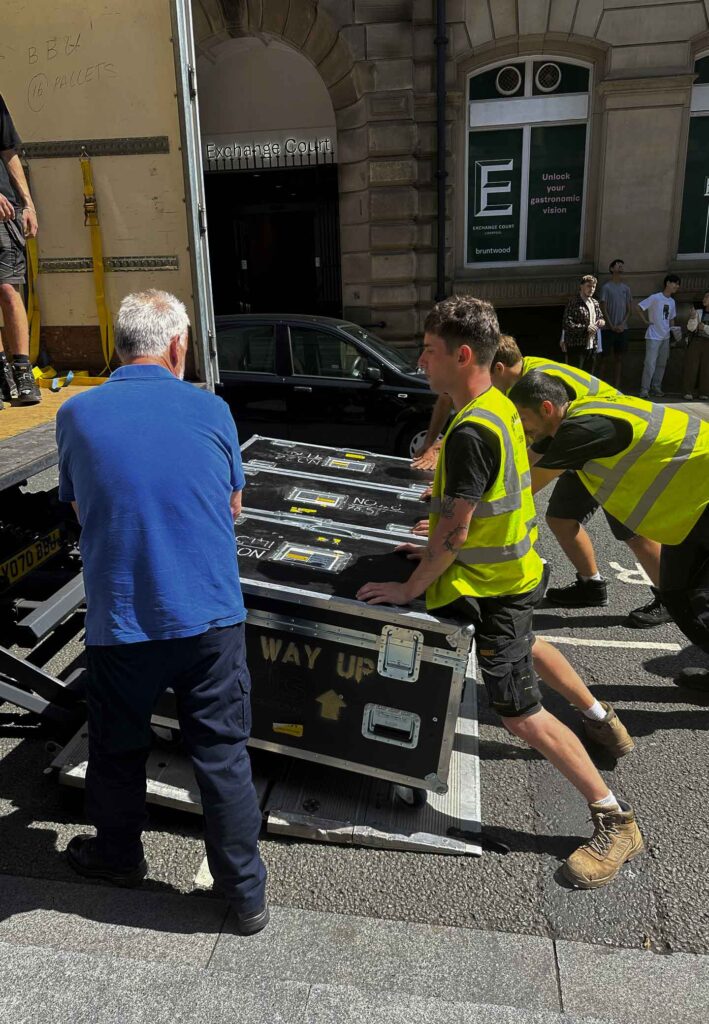 Unloading audiovisual equipment in secure case storage